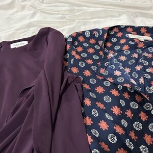 Lot Of 2 Women's Dress Calvin Klein Purple & Loft Shift Floral Pattern Small